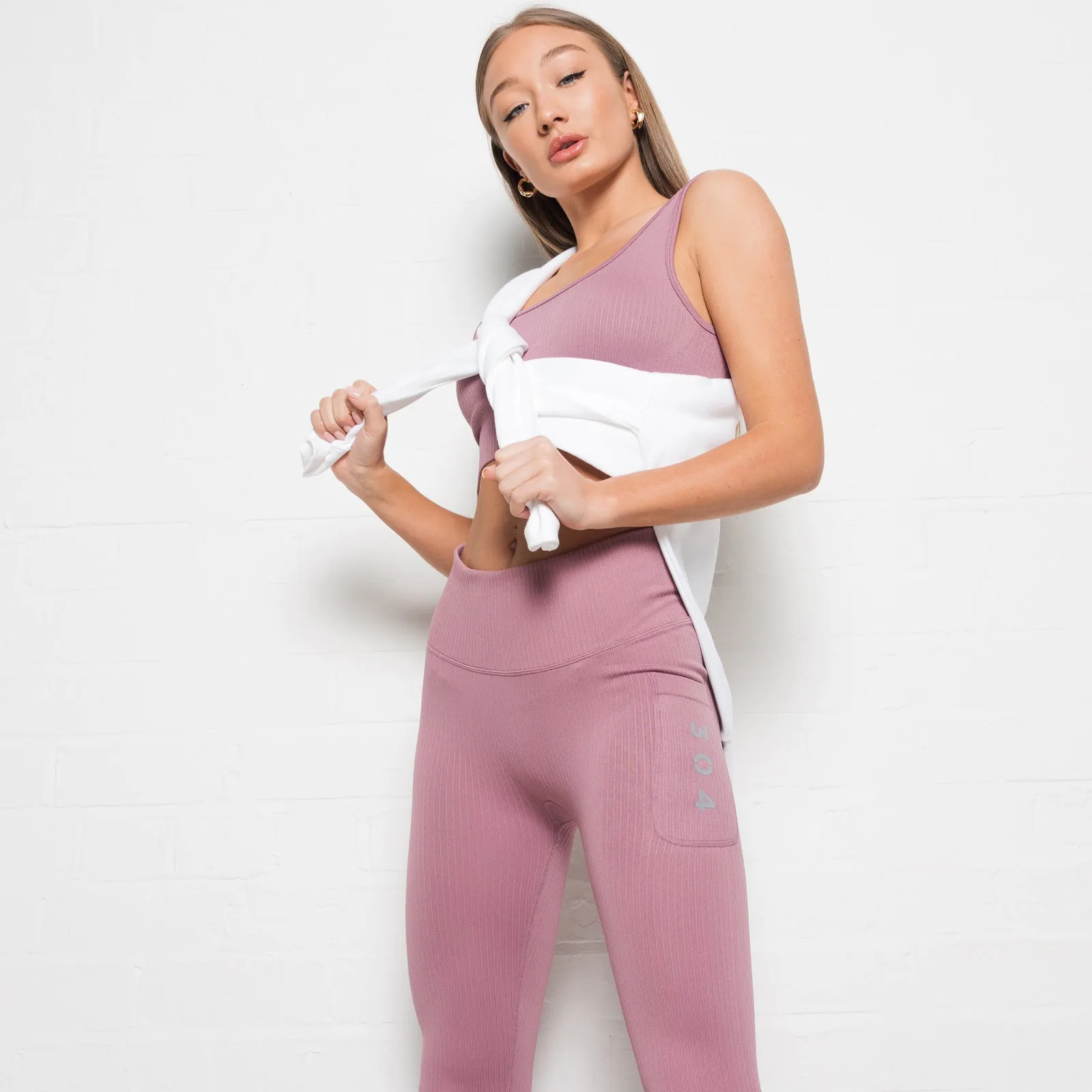 304 Womens Ribbed Seamless 3D Fit Leggings Mauve