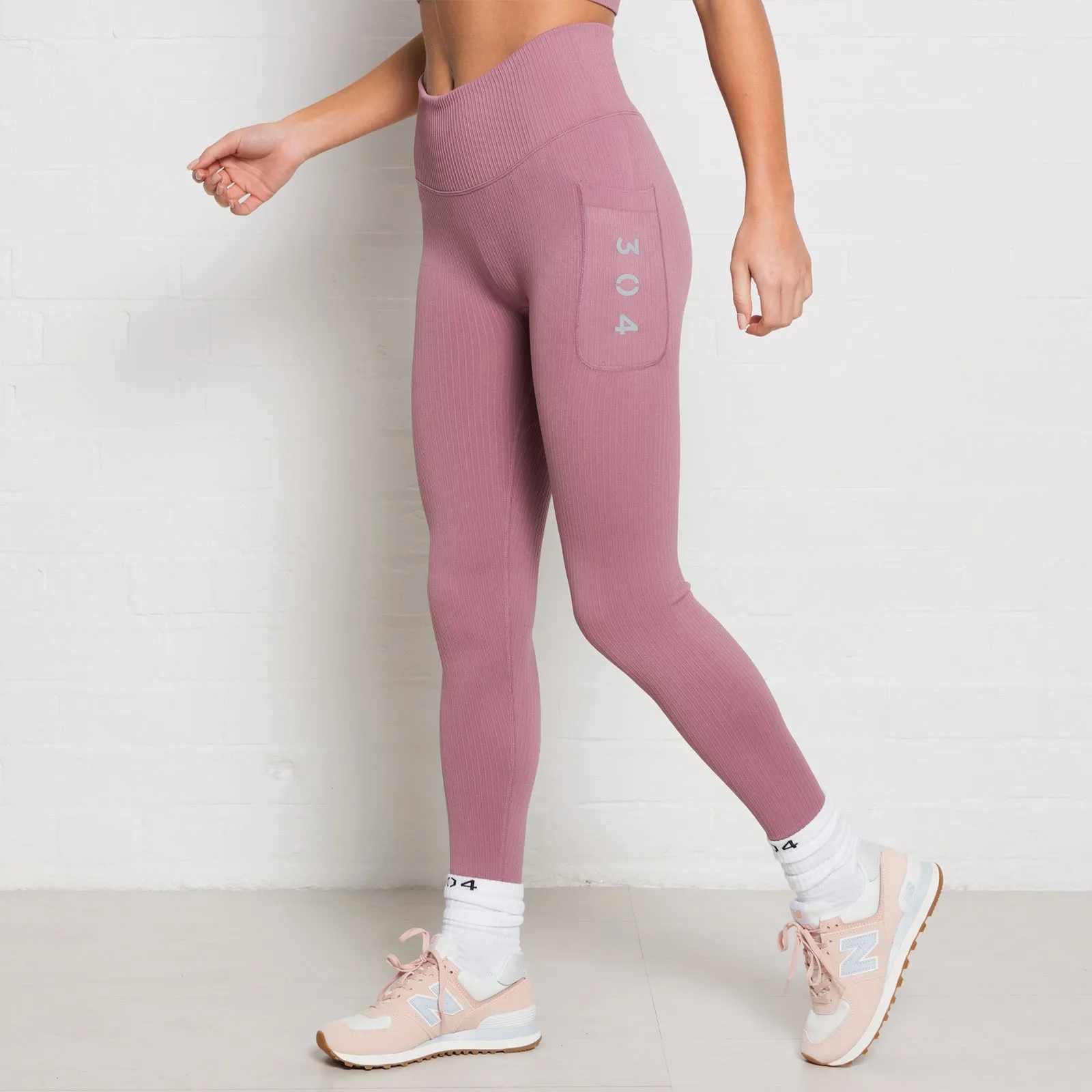 304 Womens Ribbed Seamless 3D Fit Leggings Mauve