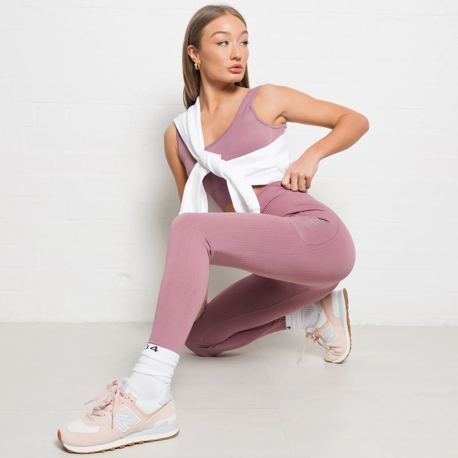 304 Womens Ribbed Seamless 3D Fit Leggings Mauve