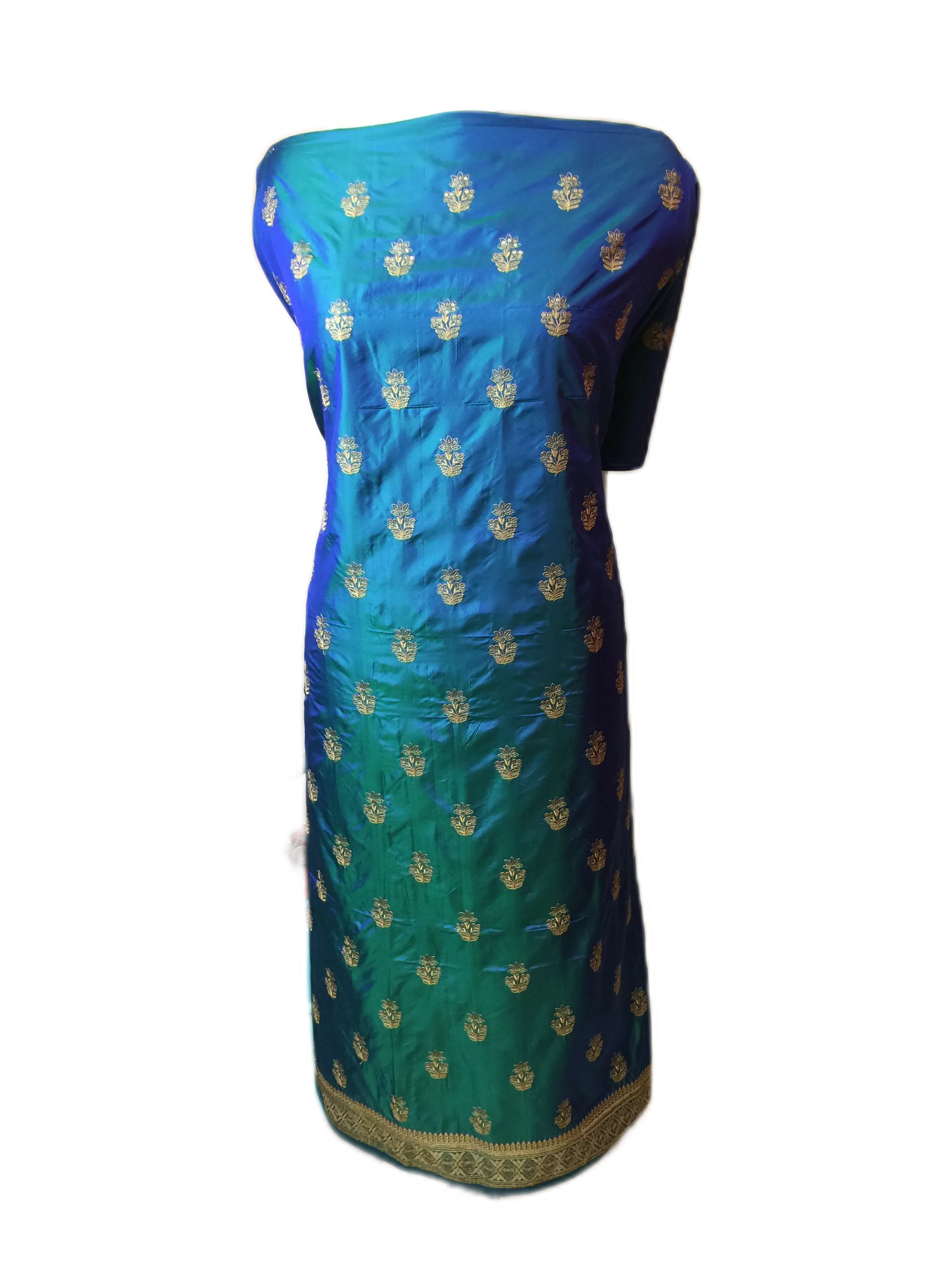 Blue Pure Silk Unstitched Suit with Embroidery