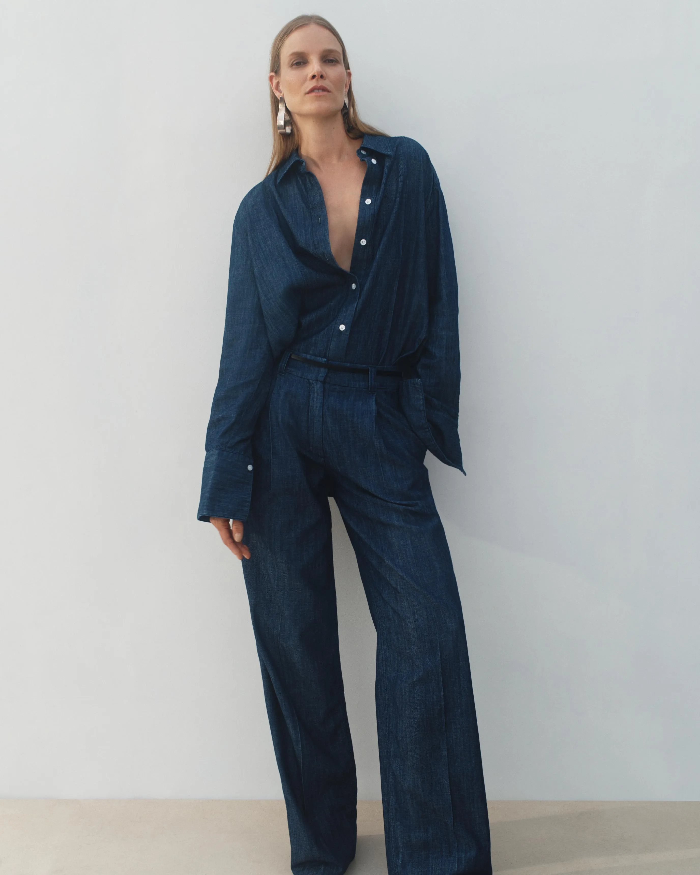Chambray Relaxed Wide Leg Pant