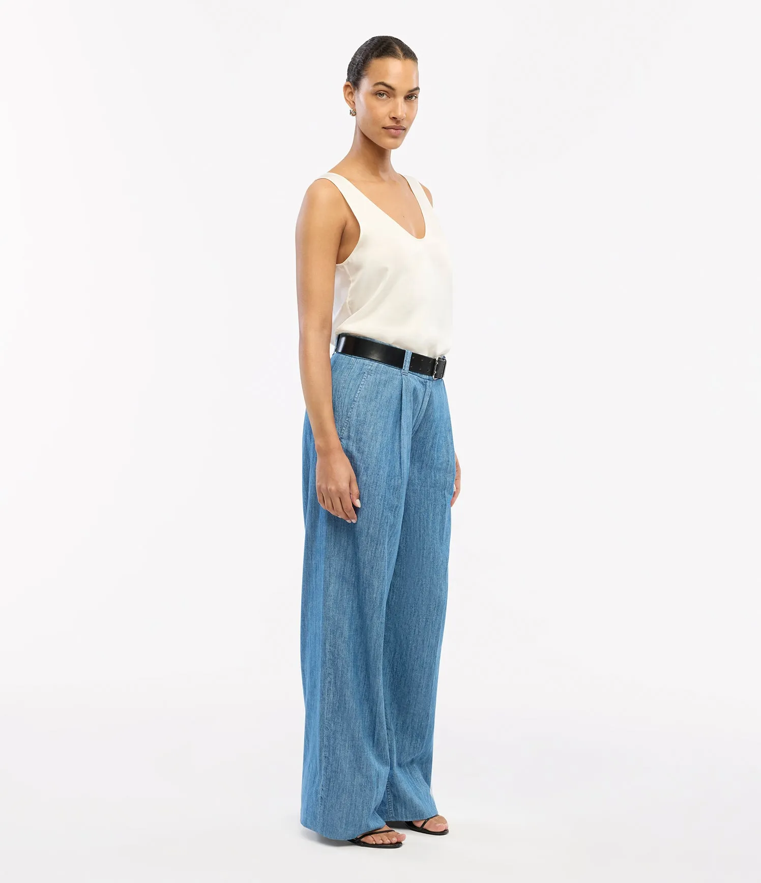 Chambray Relaxed Wide Leg Pant