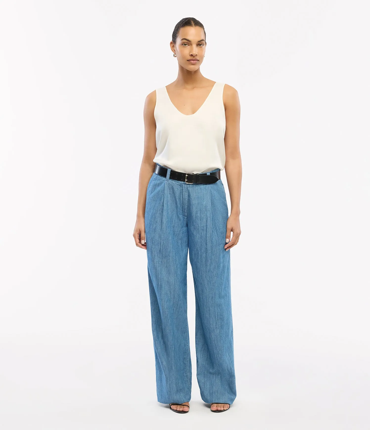 Chambray Relaxed Wide Leg Pant