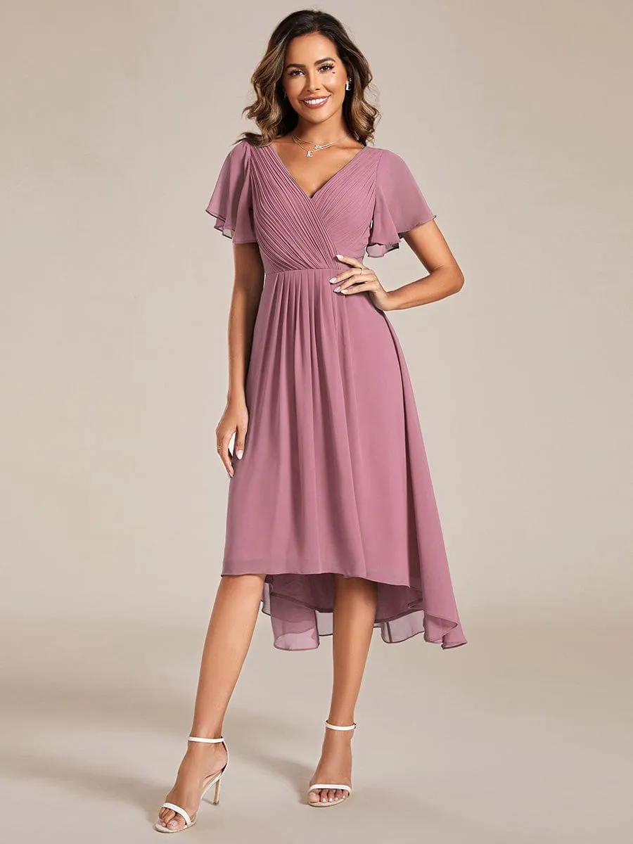 Chic V Neck High-Low Wedding Guest Dress