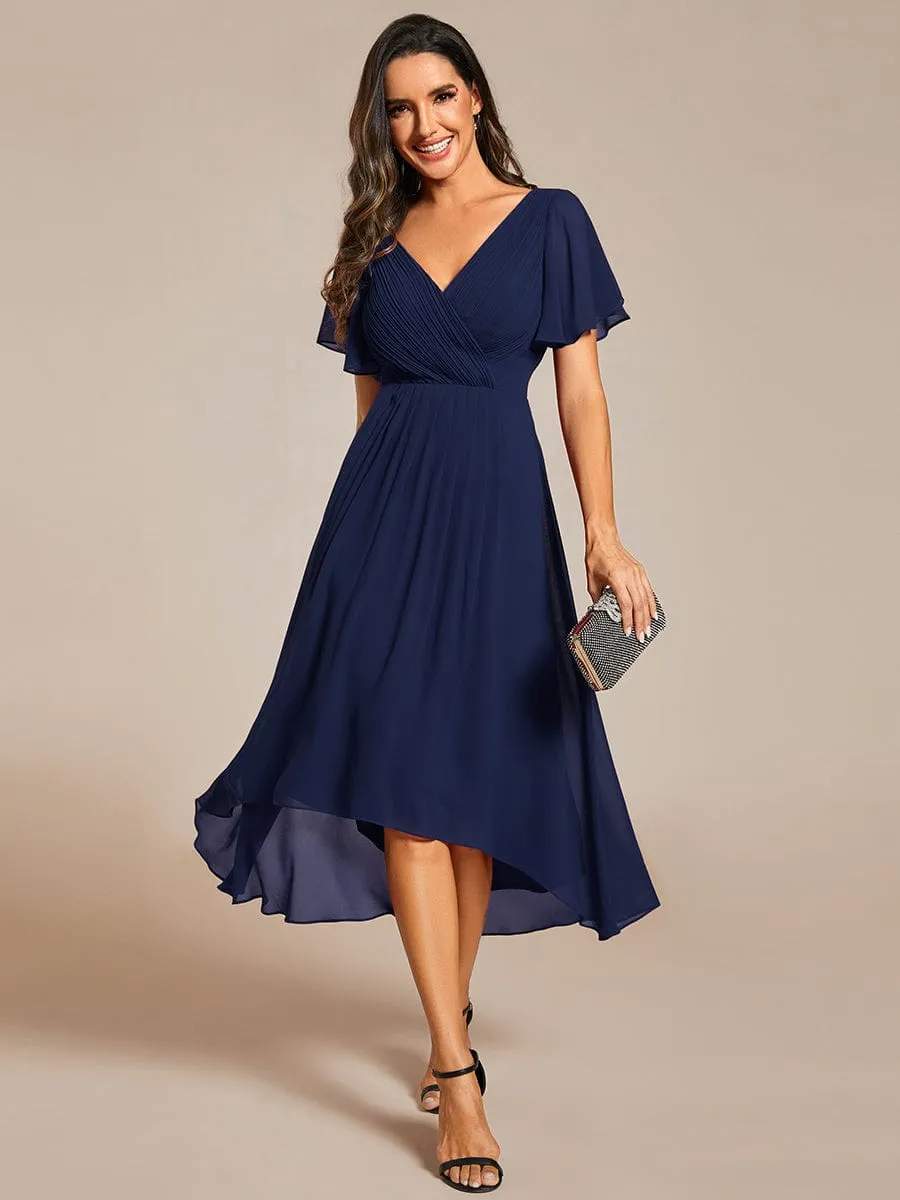 Chic V Neck High-Low Wedding Guest Dress
