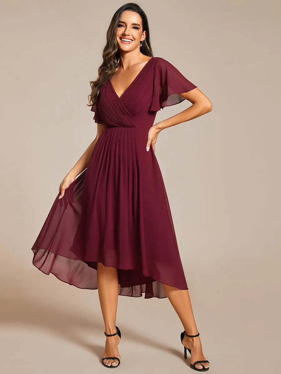 Chic V Neck High-Low Wedding Guest Dress