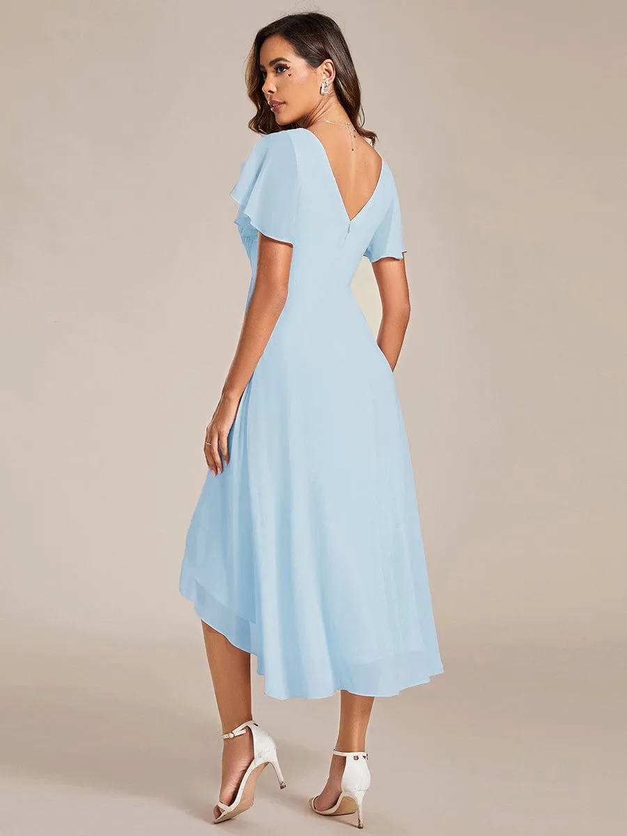 Chic V Neck High-Low Wedding Guest Dress