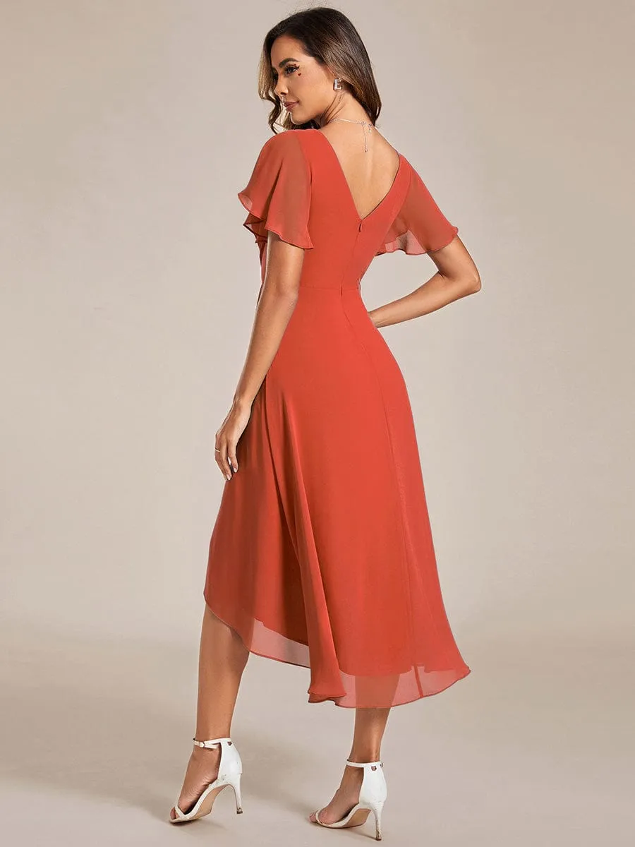 Chic V Neck High-Low Wedding Guest Dress