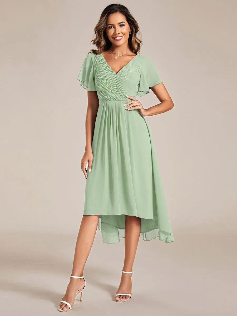 Chic V Neck High-Low Wedding Guest Dress