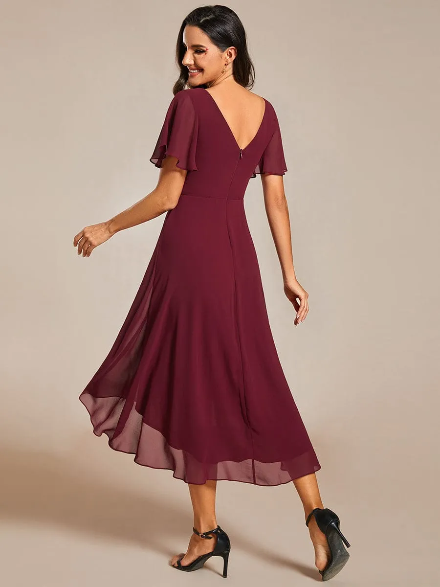 Chic V Neck High-Low Wedding Guest Dress