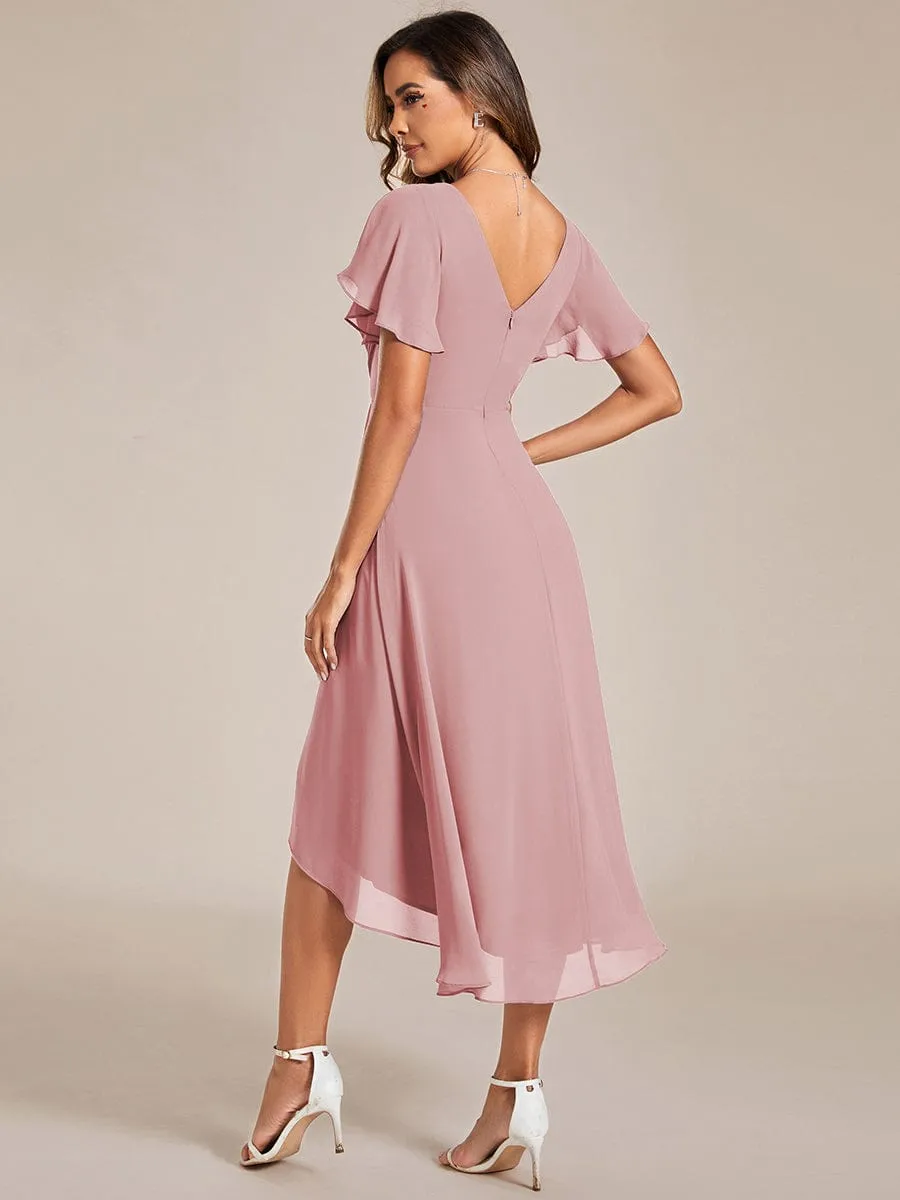 Chic V Neck High-Low Wedding Guest Dress