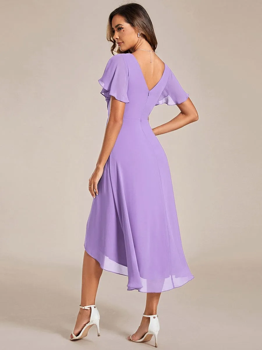 Chic V Neck High-Low Wedding Guest Dress