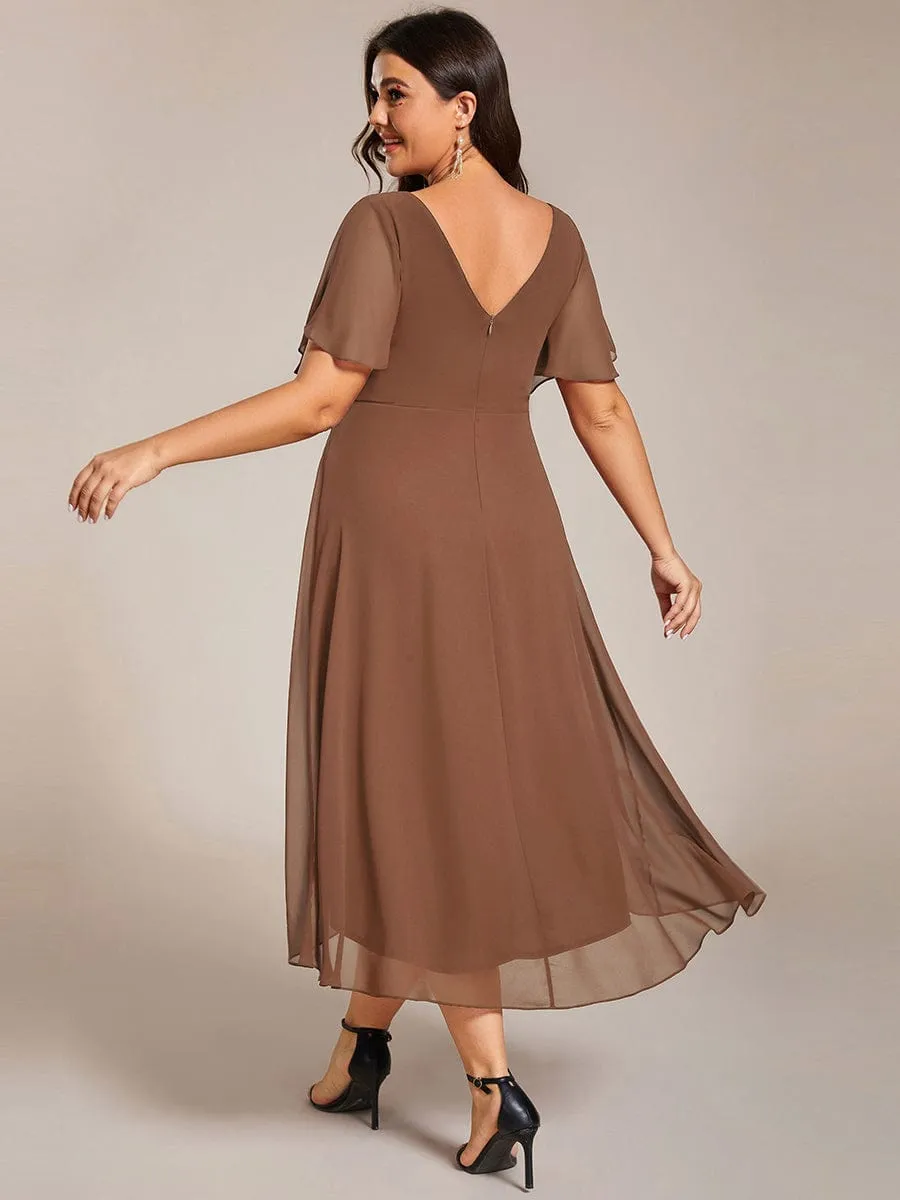Chic V Neck High-Low Wedding Guest Dress