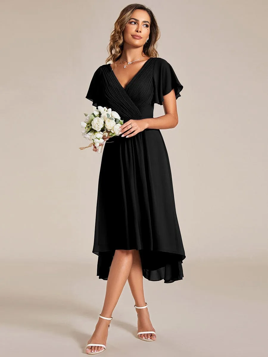 Chic V Neck High-Low Wedding Guest Dress