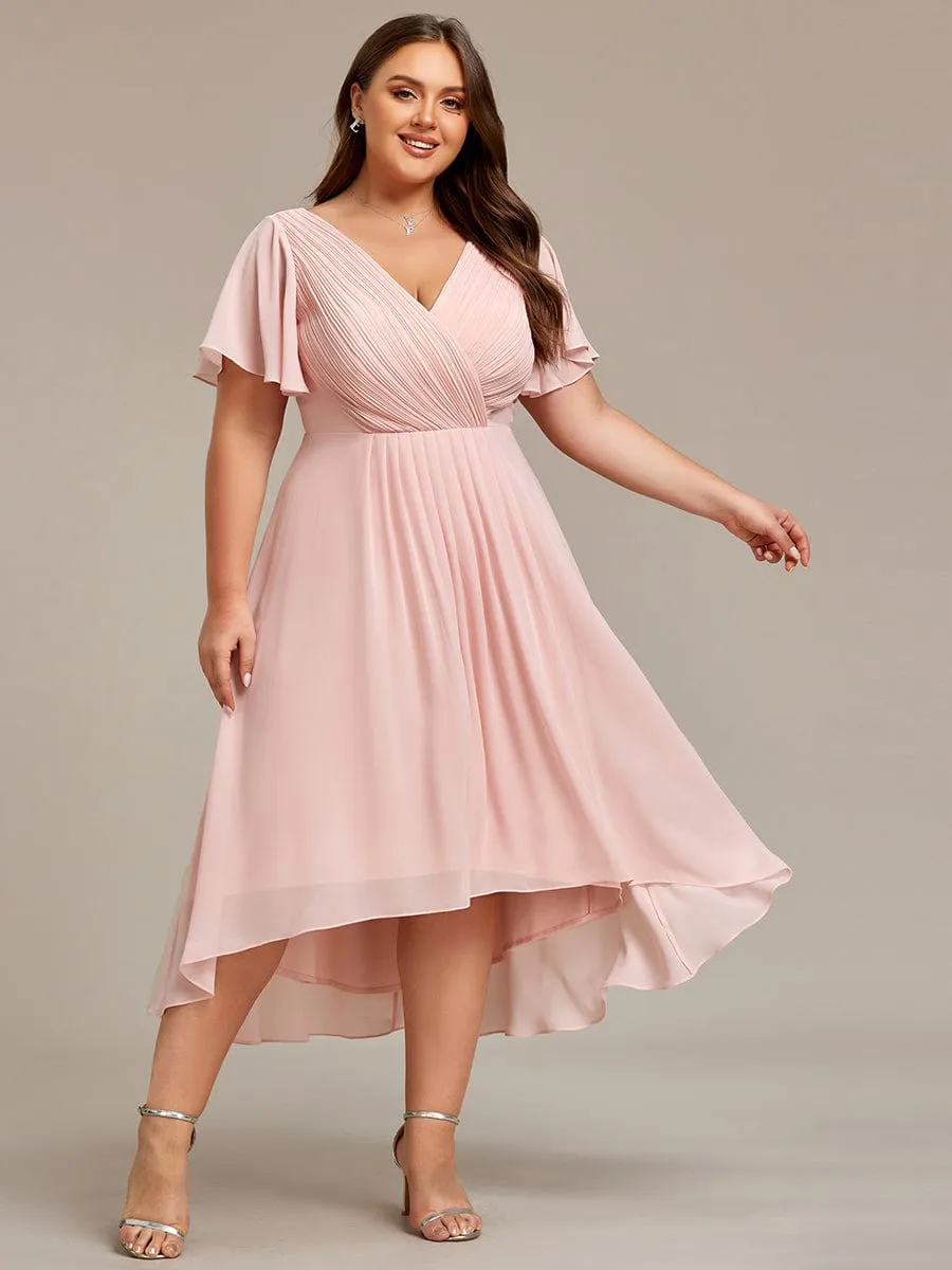 Chic V Neck High-Low Wedding Guest Dress