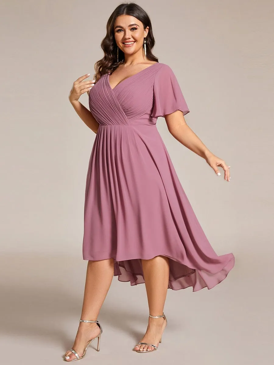 Chic V Neck High-Low Wedding Guest Dress