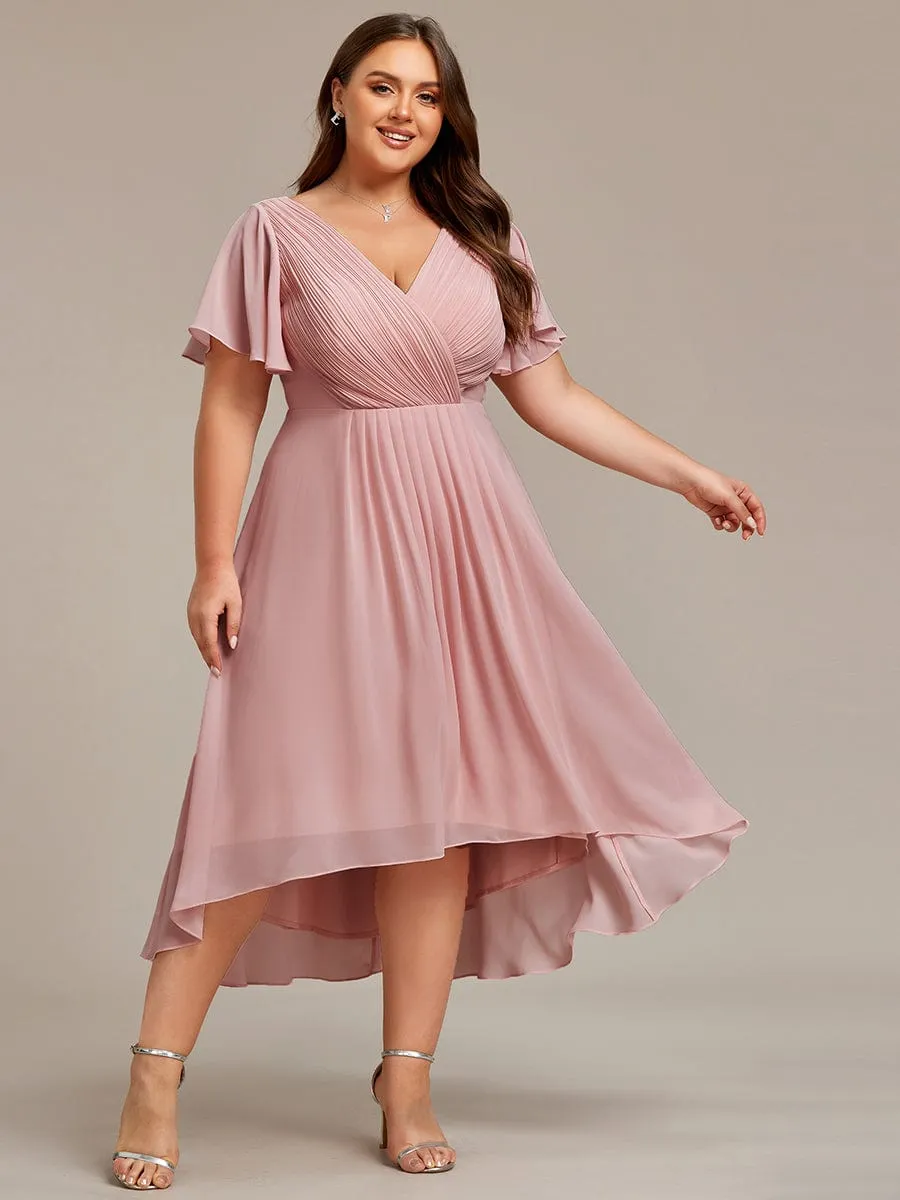 Chic V Neck High-Low Wedding Guest Dress