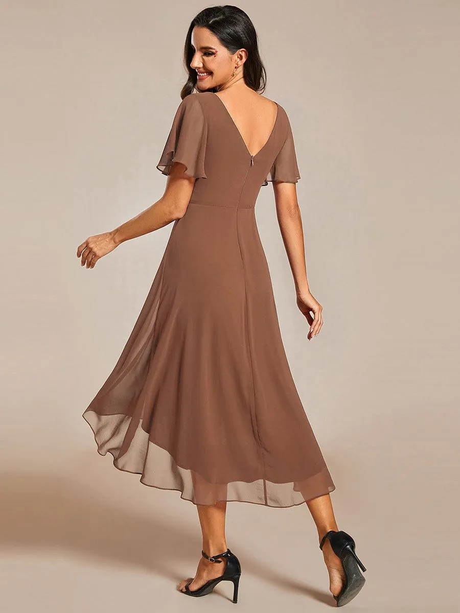 Chic V Neck High-Low Wedding Guest Dress