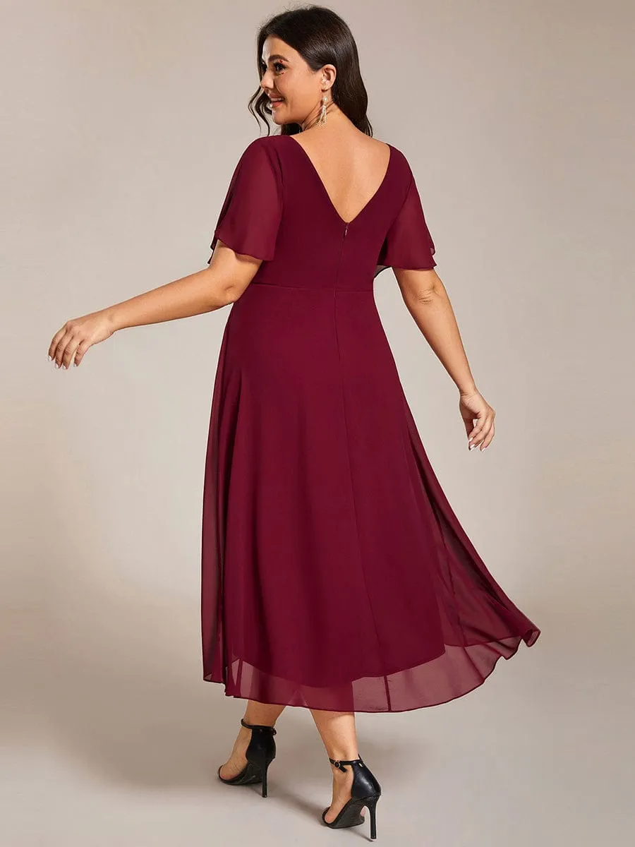 Chic V Neck High-Low Wedding Guest Dress