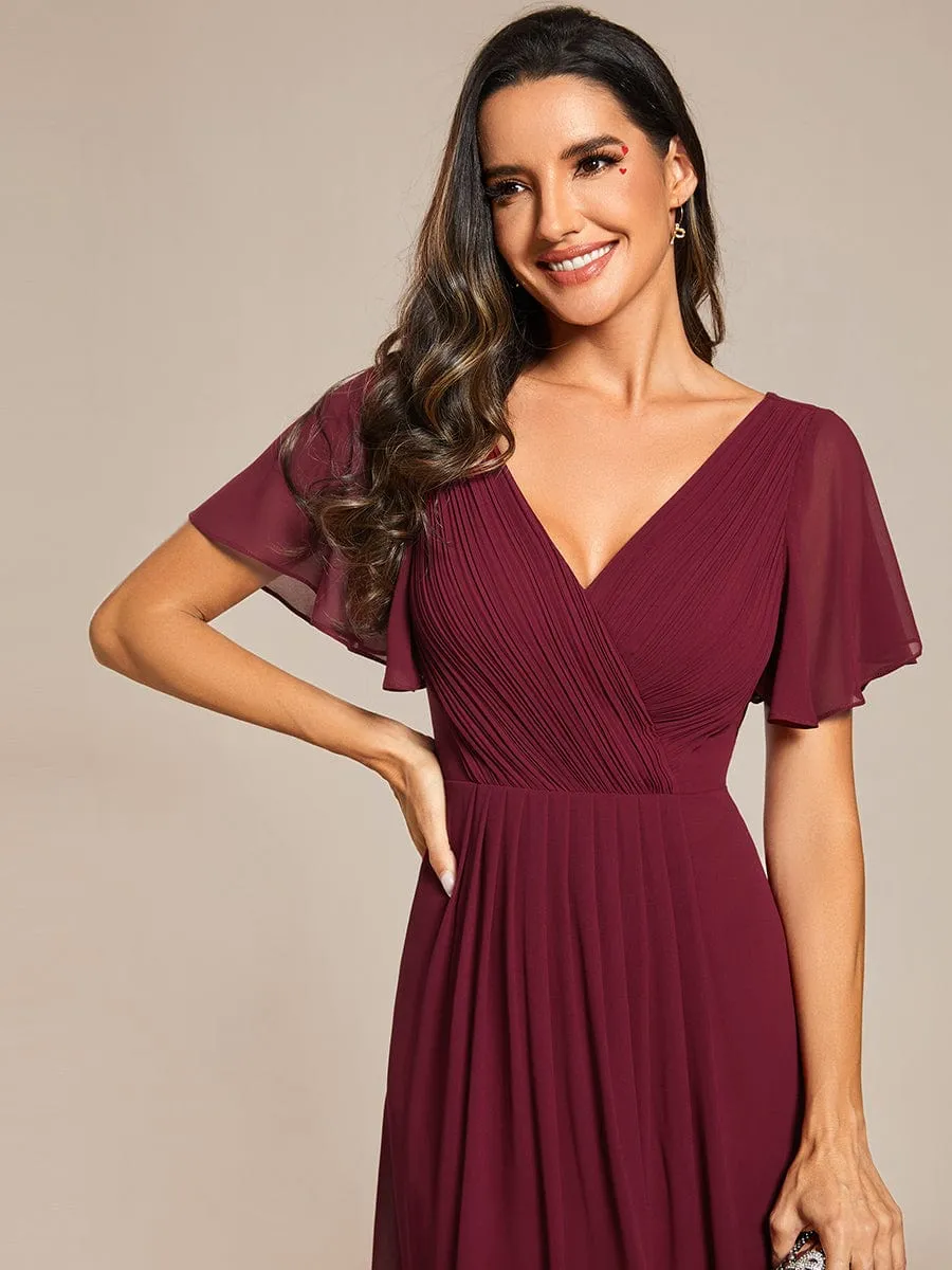 Chic V Neck High-Low Wedding Guest Dress