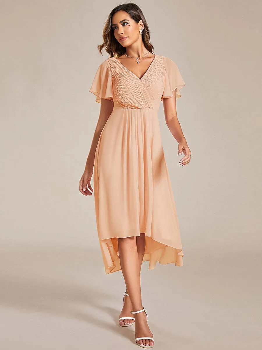 Chic V Neck High-Low Wedding Guest Dress