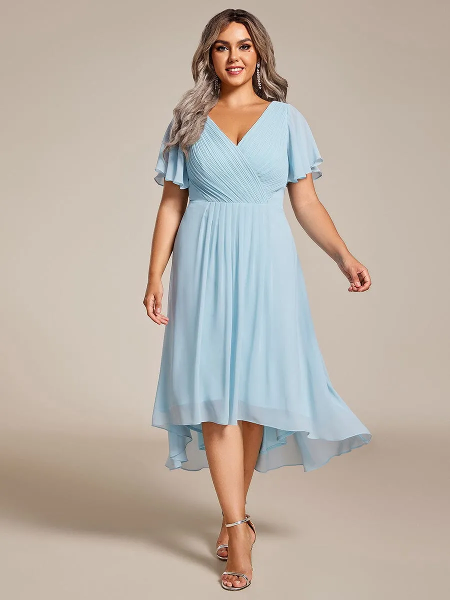 Chic V Neck High-Low Wedding Guest Dress