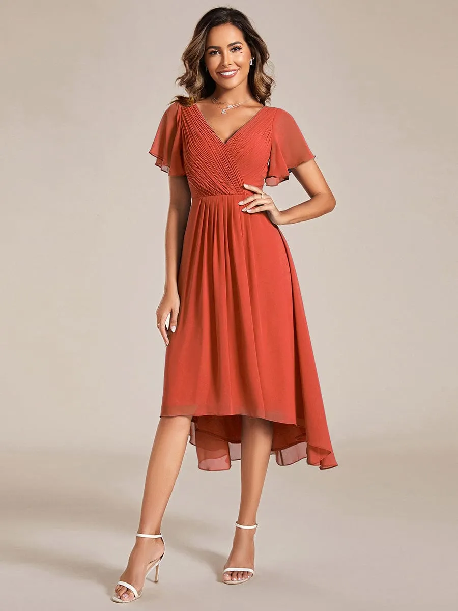 Chic V Neck High-Low Wedding Guest Dress