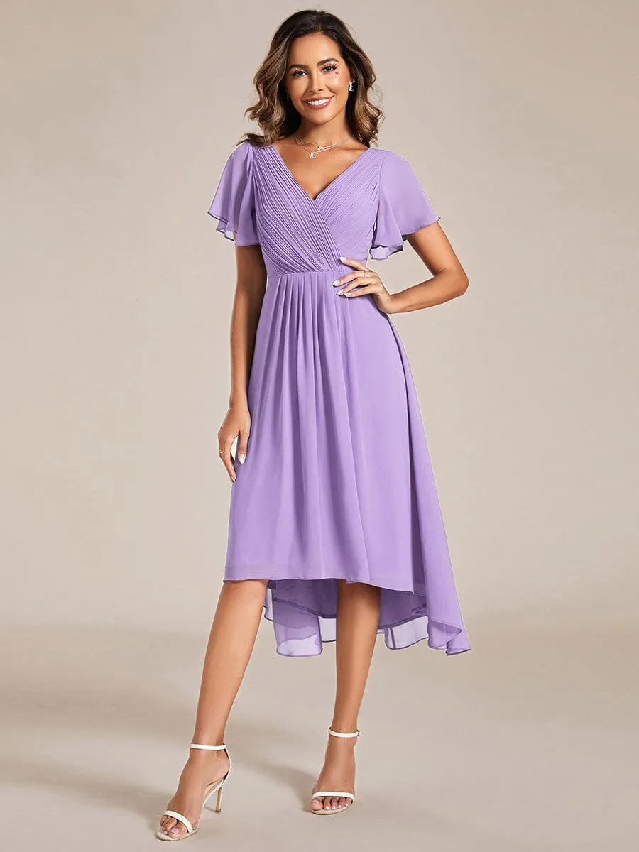 Chic V Neck High-Low Wedding Guest Dress