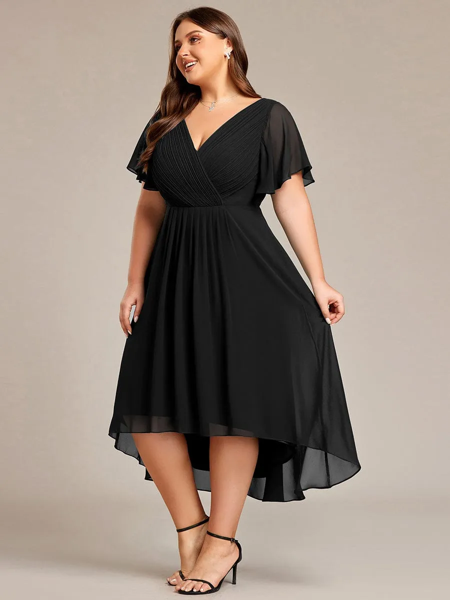 Chic V Neck High-Low Wedding Guest Dress