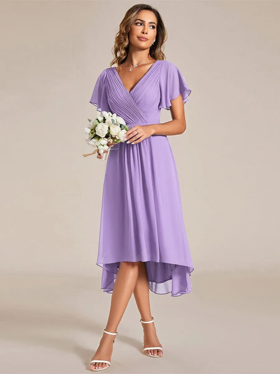 Chic V Neck High-Low Wedding Guest Dress