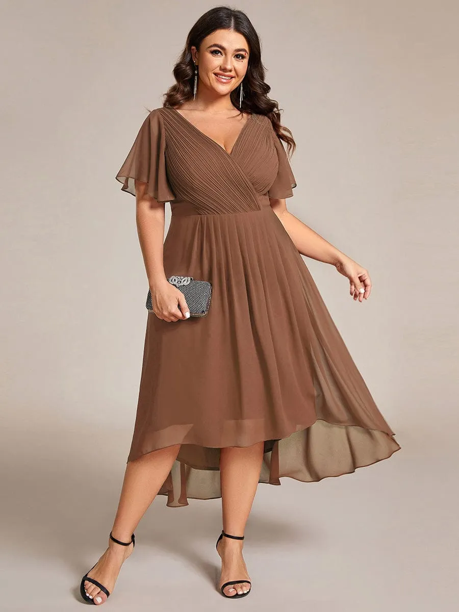 Chic V Neck High-Low Wedding Guest Dress