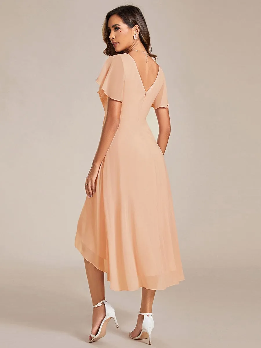 Chic V Neck High-Low Wedding Guest Dress