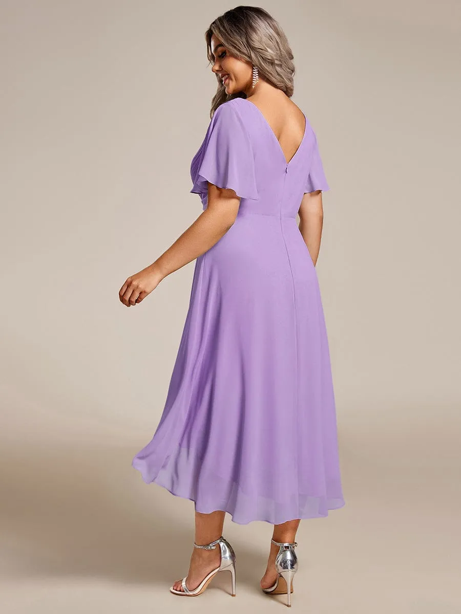 Chic V Neck High-Low Wedding Guest Dress