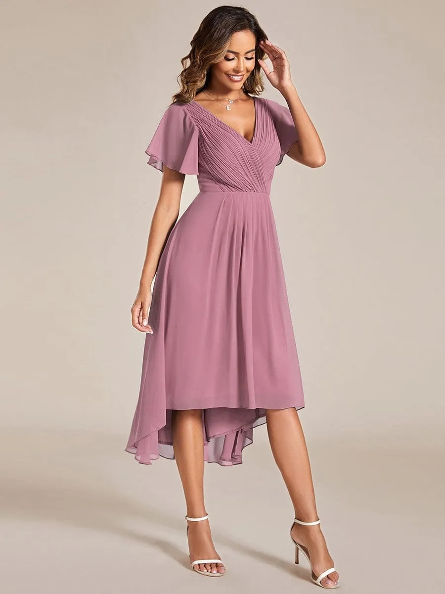 Chic V Neck High-Low Wedding Guest Dress