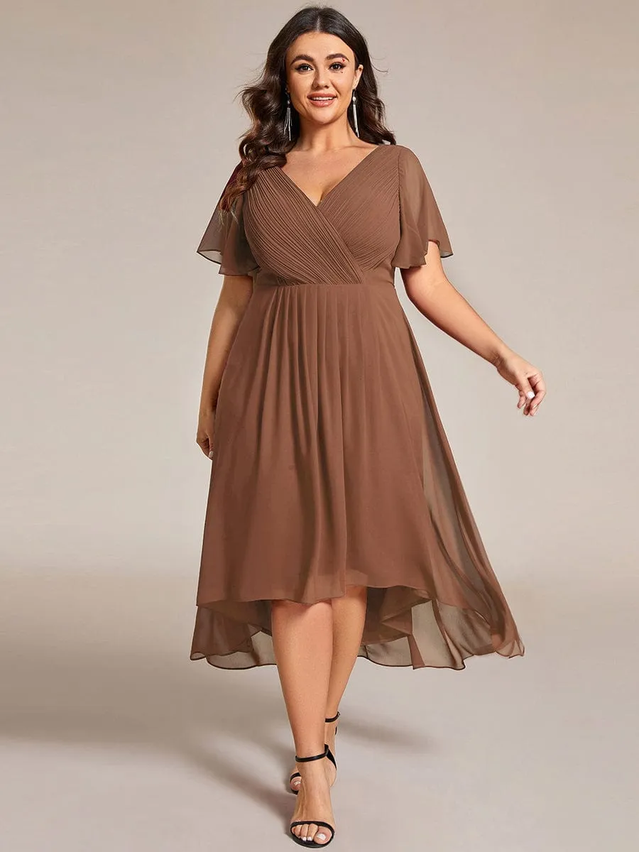 Chic V Neck High-Low Wedding Guest Dress