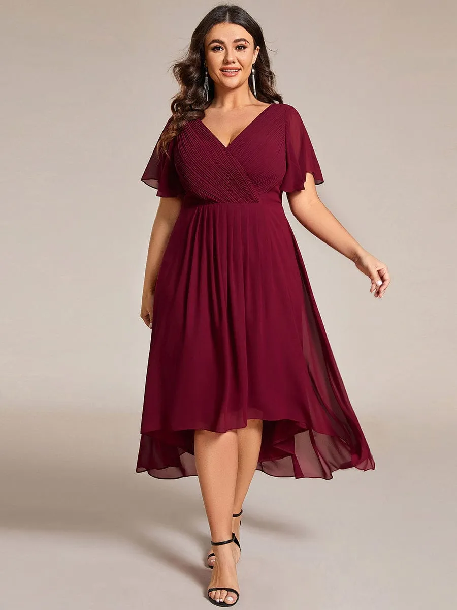 Chic V Neck High-Low Wedding Guest Dress