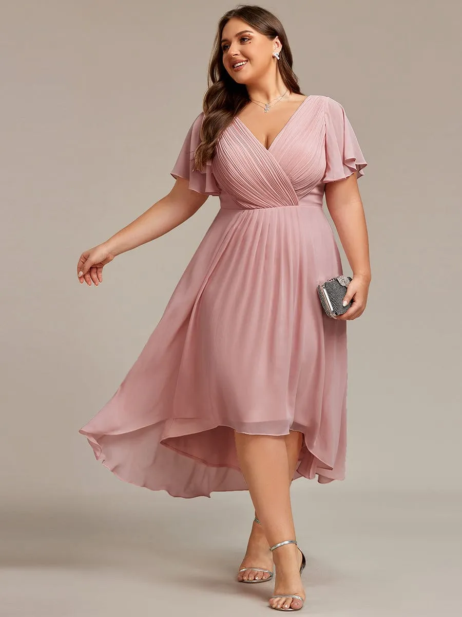 Chic V Neck High-Low Wedding Guest Dress