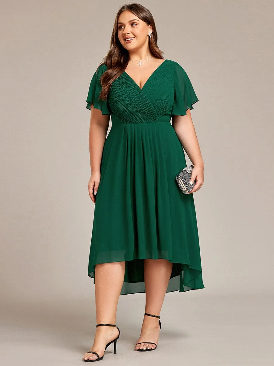Chic V Neck High-Low Wedding Guest Dress