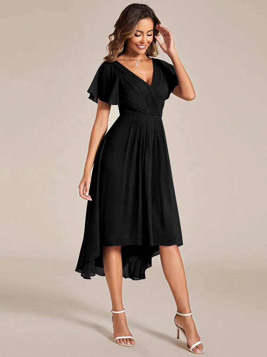 Chic V Neck High-Low Wedding Guest Dress