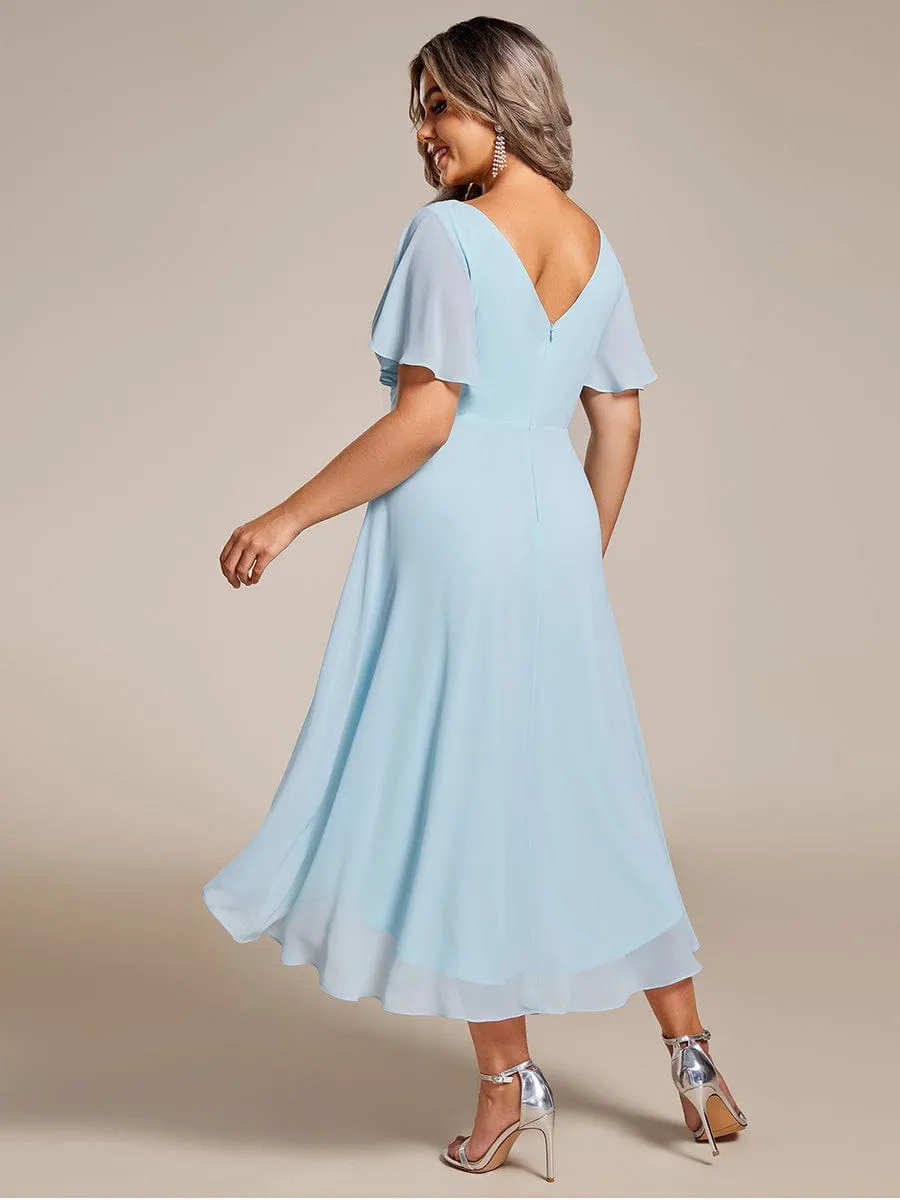 Chic V Neck High-Low Wedding Guest Dress