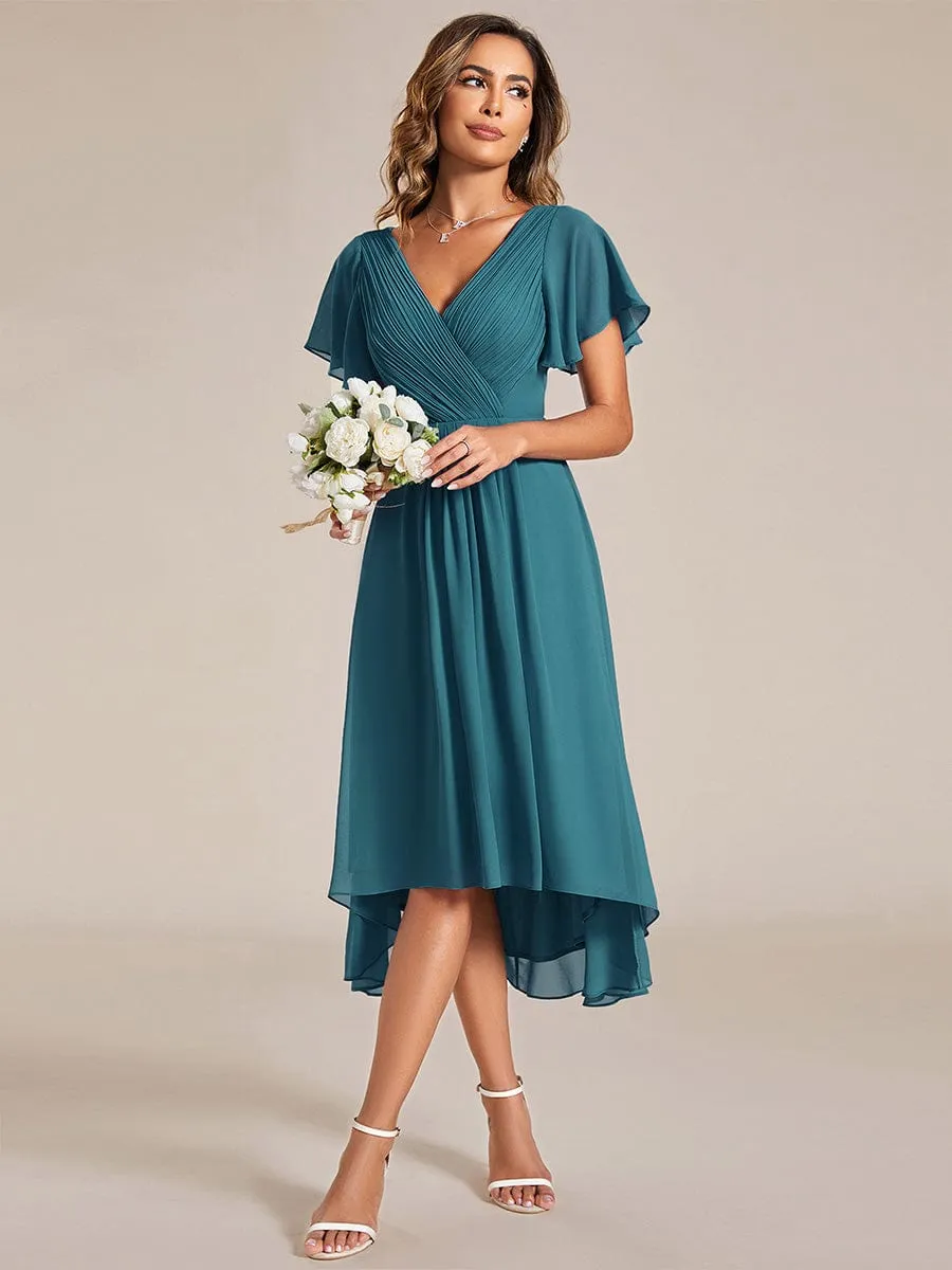 Chic V Neck High-Low Wedding Guest Dress
