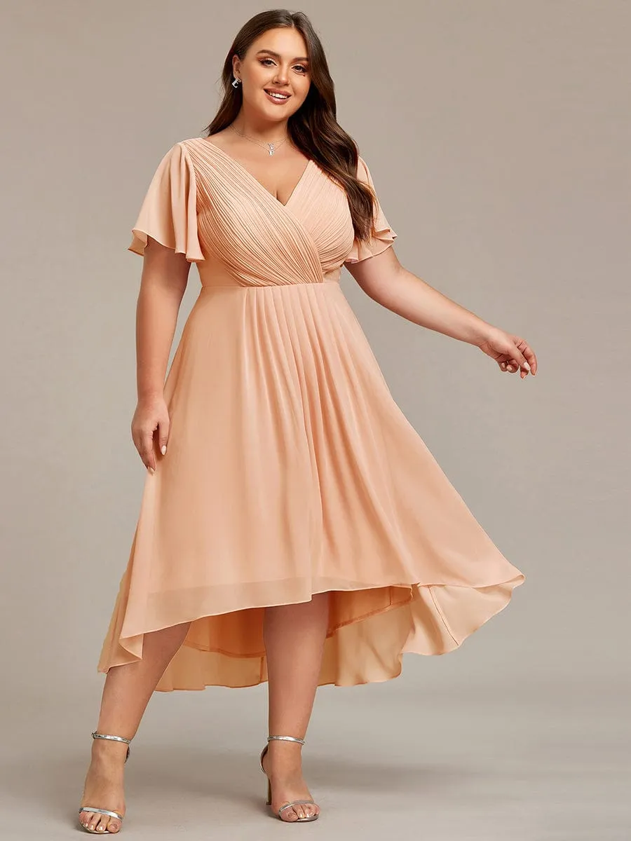 Chic V Neck High-Low Wedding Guest Dress