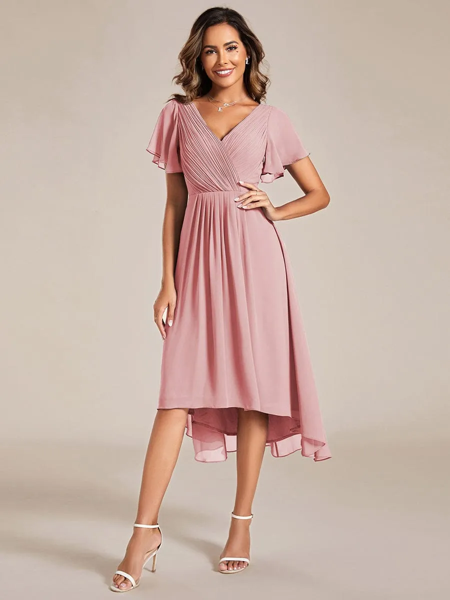 Chic V Neck High-Low Wedding Guest Dress