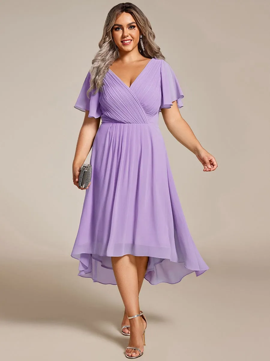 Chic V Neck High-Low Wedding Guest Dress