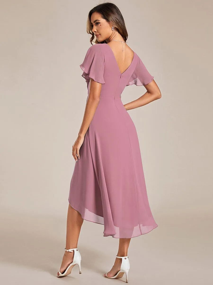 Chic V Neck High-Low Wedding Guest Dress