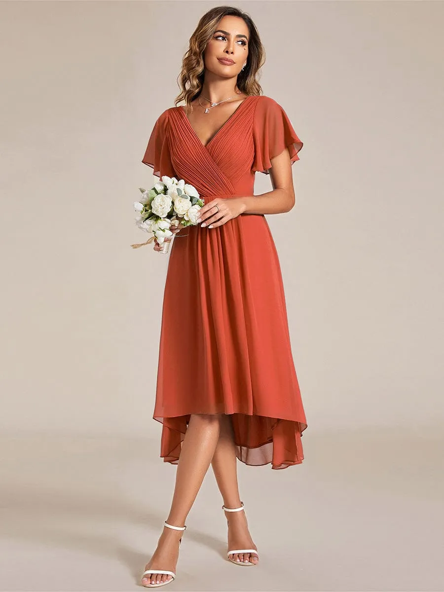 Chic V Neck High-Low Wedding Guest Dress