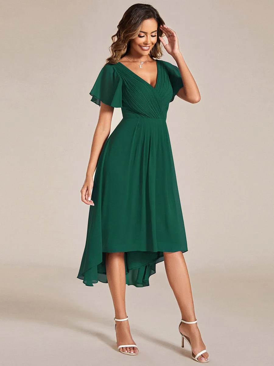 Chic V Neck High-Low Wedding Guest Dress