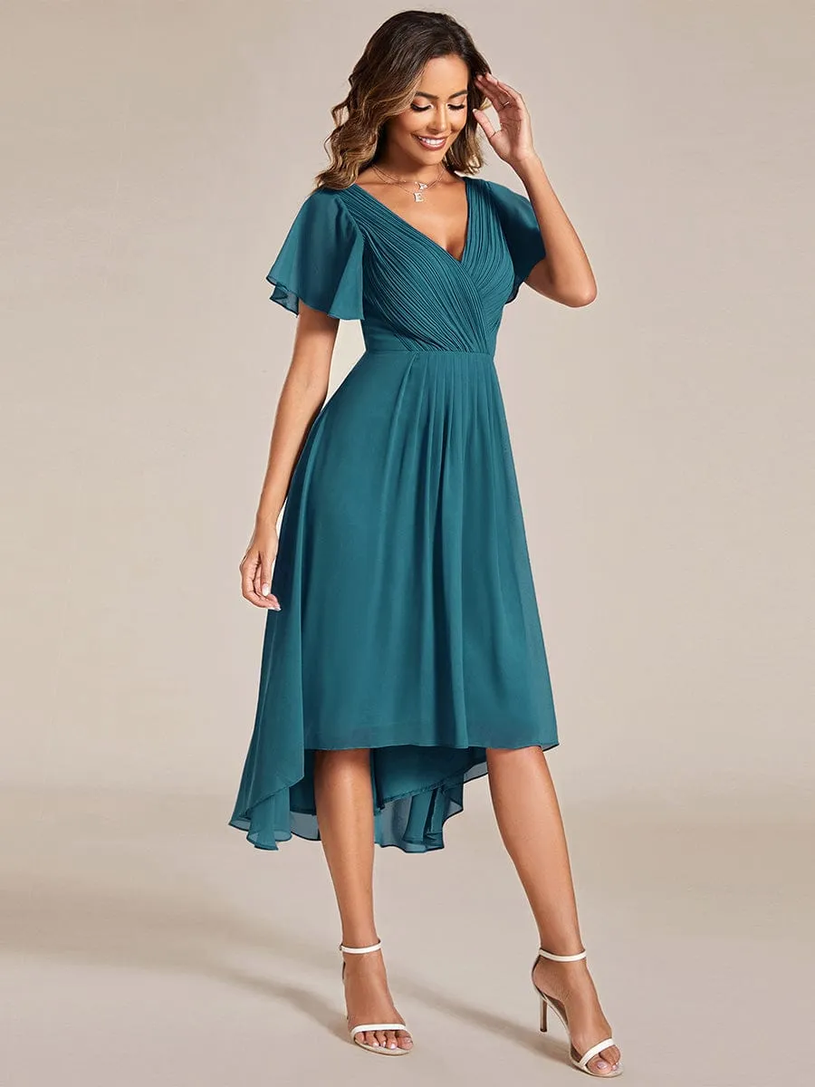 Chic V Neck High-Low Wedding Guest Dress