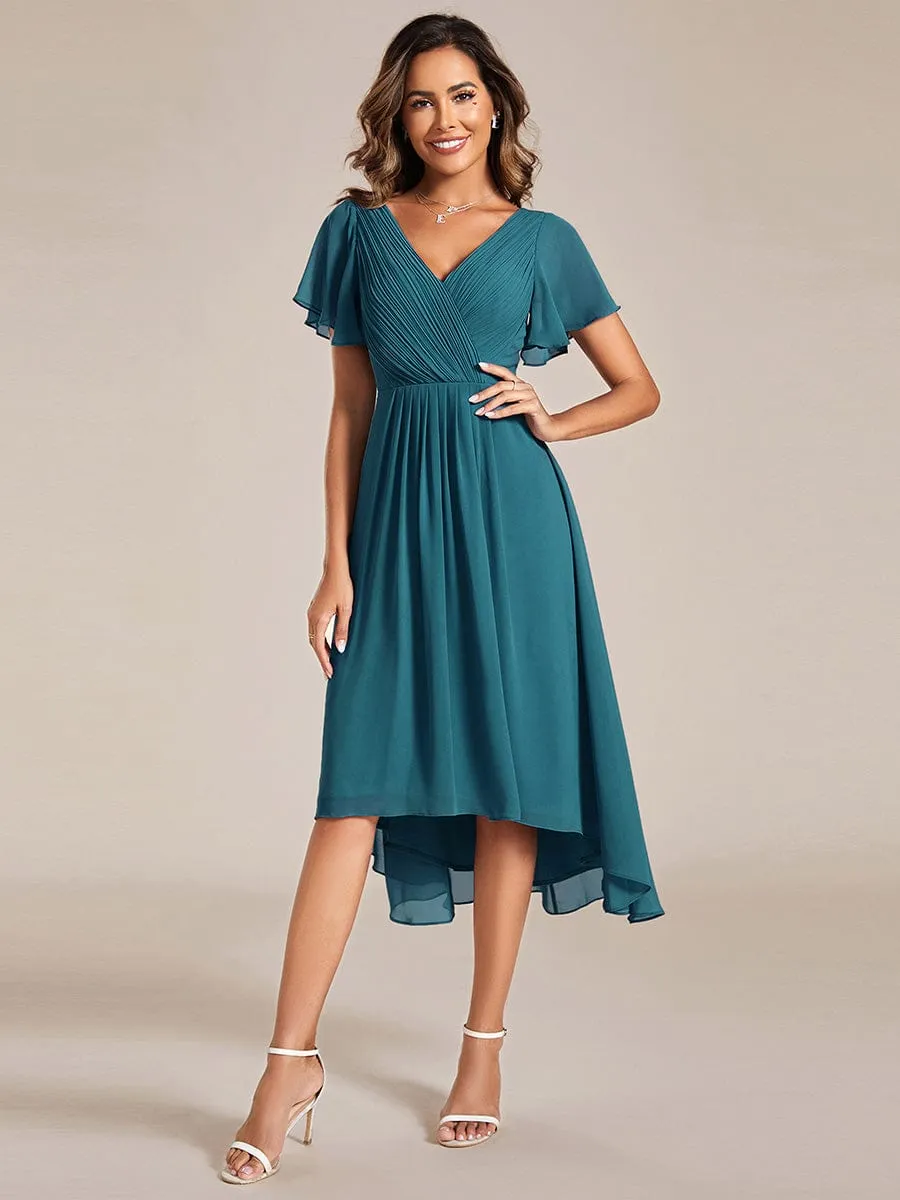 Chic V Neck High-Low Wedding Guest Dress