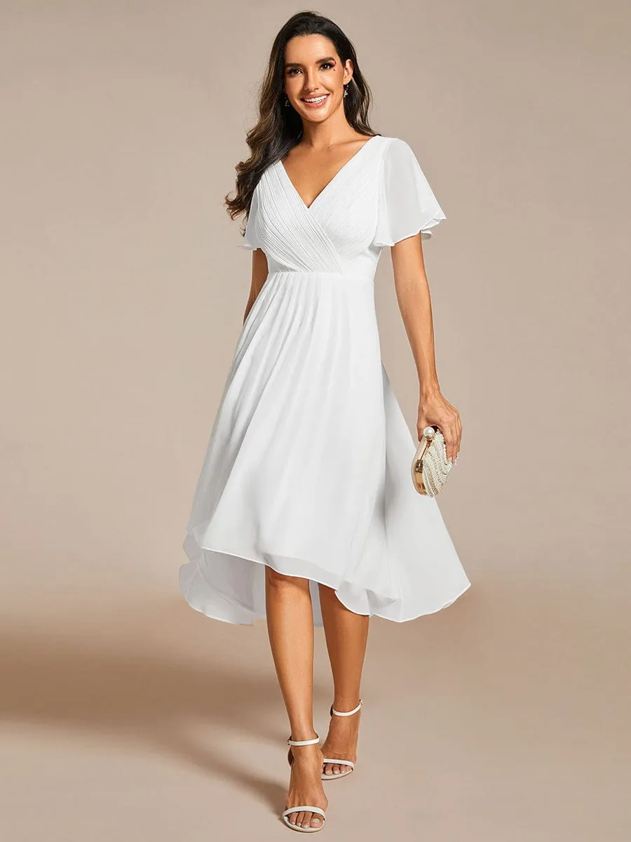 Chic V Neck High-Low Wedding Guest Dress